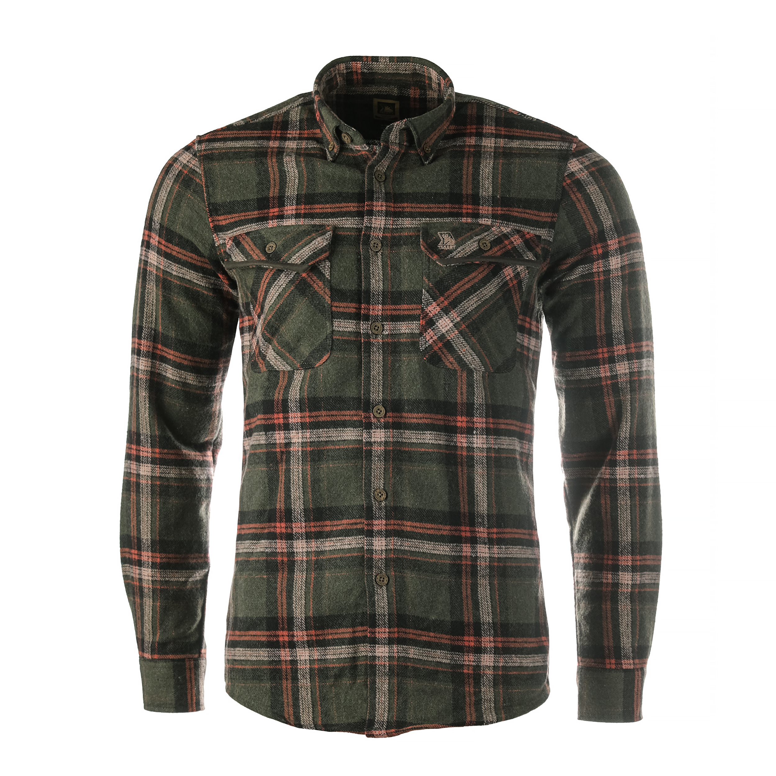 Koszula męska Tagart Jukon slim, flanelowa, zielona w biało-czerwoną kratę