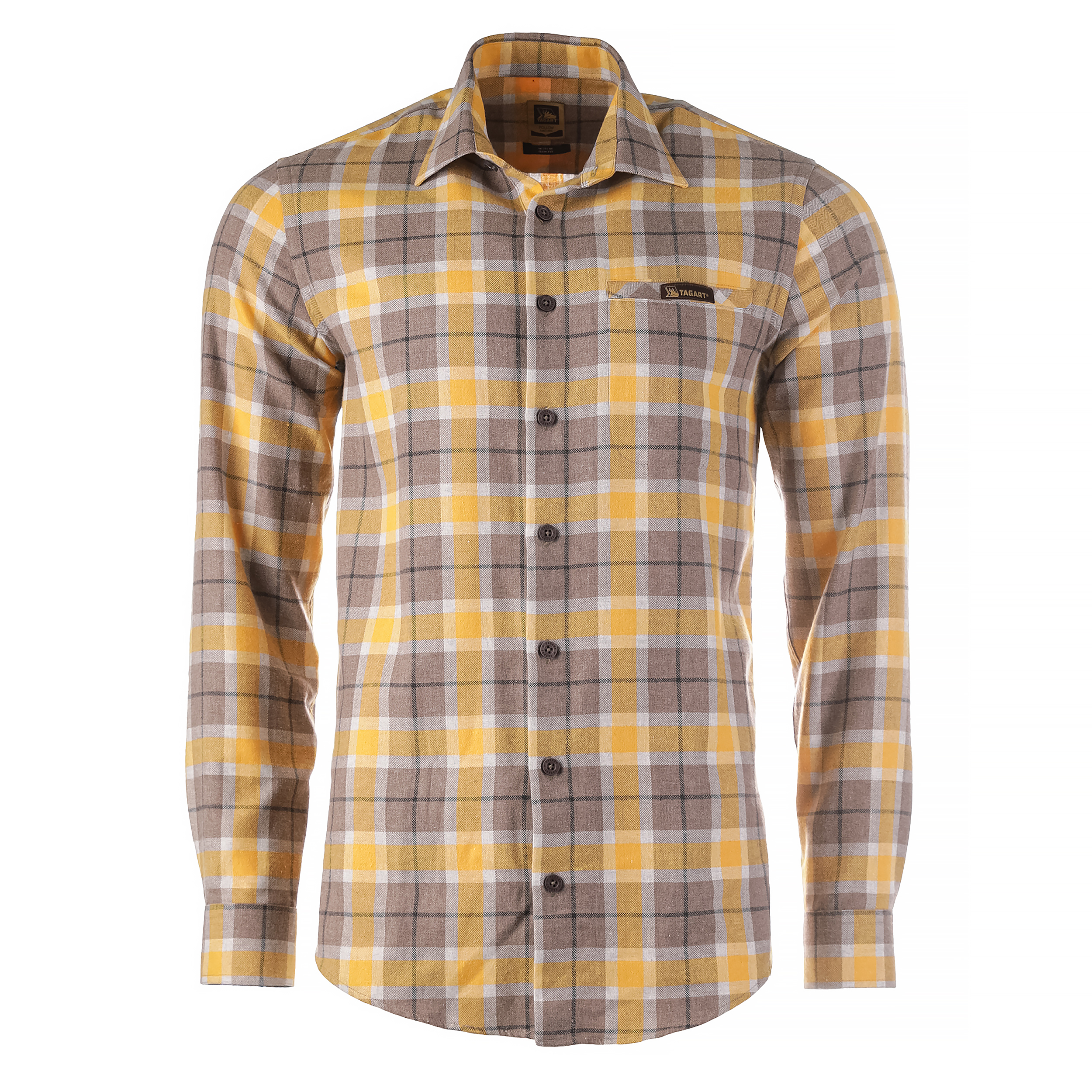 Koszula męska Tagart Sunny, flanelowa, w zółto-brązową kratę