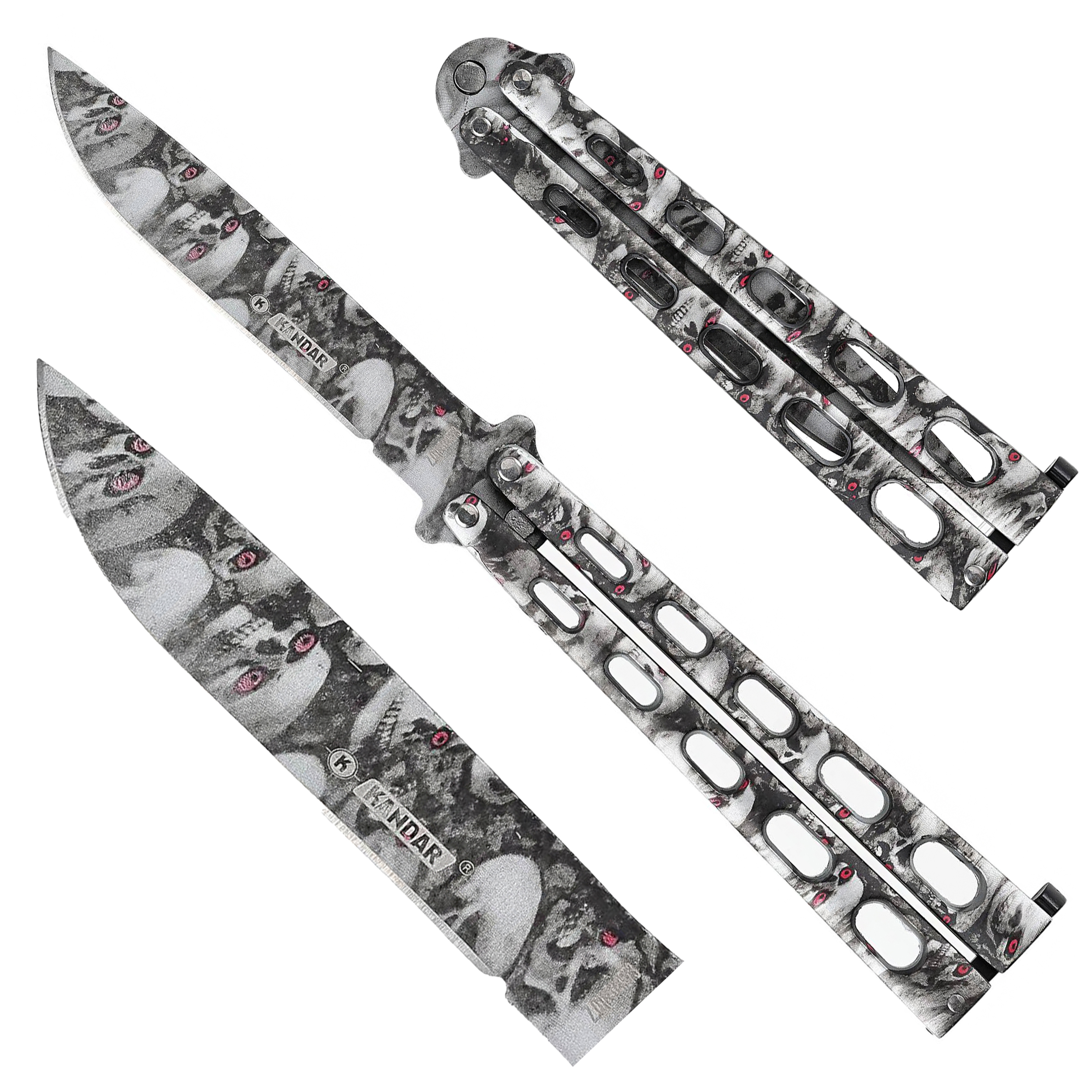 Nóż motylkowy N291 Kandar czaszki z czerwonymi oczami