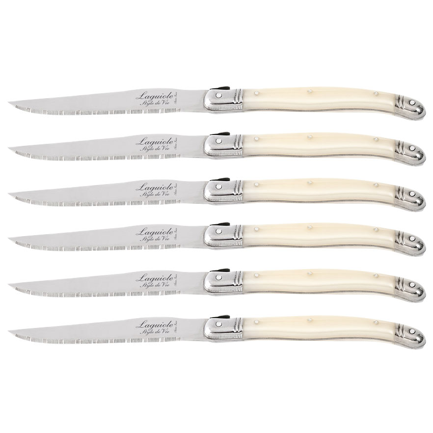 Nóż Laguiole do steków z stali nierdzewnej 6 sztuk w bloku drewnianym