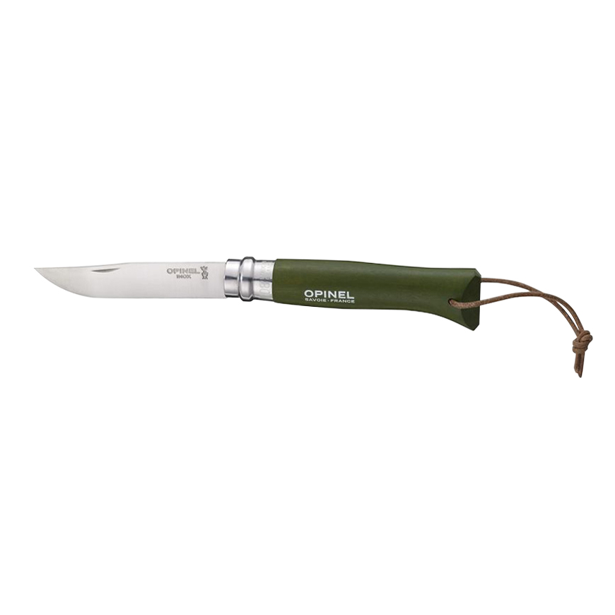 Nóż Opinel Colorama 08 inox grab khaki z rzemieniem