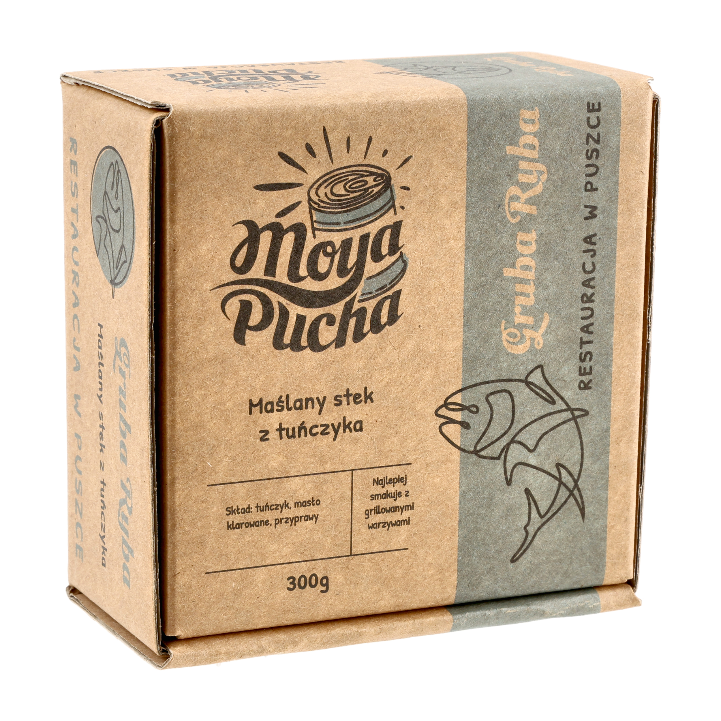 Danie w puszce Moya Pucha Gruba Ryba, maślany stek z tuńczyka