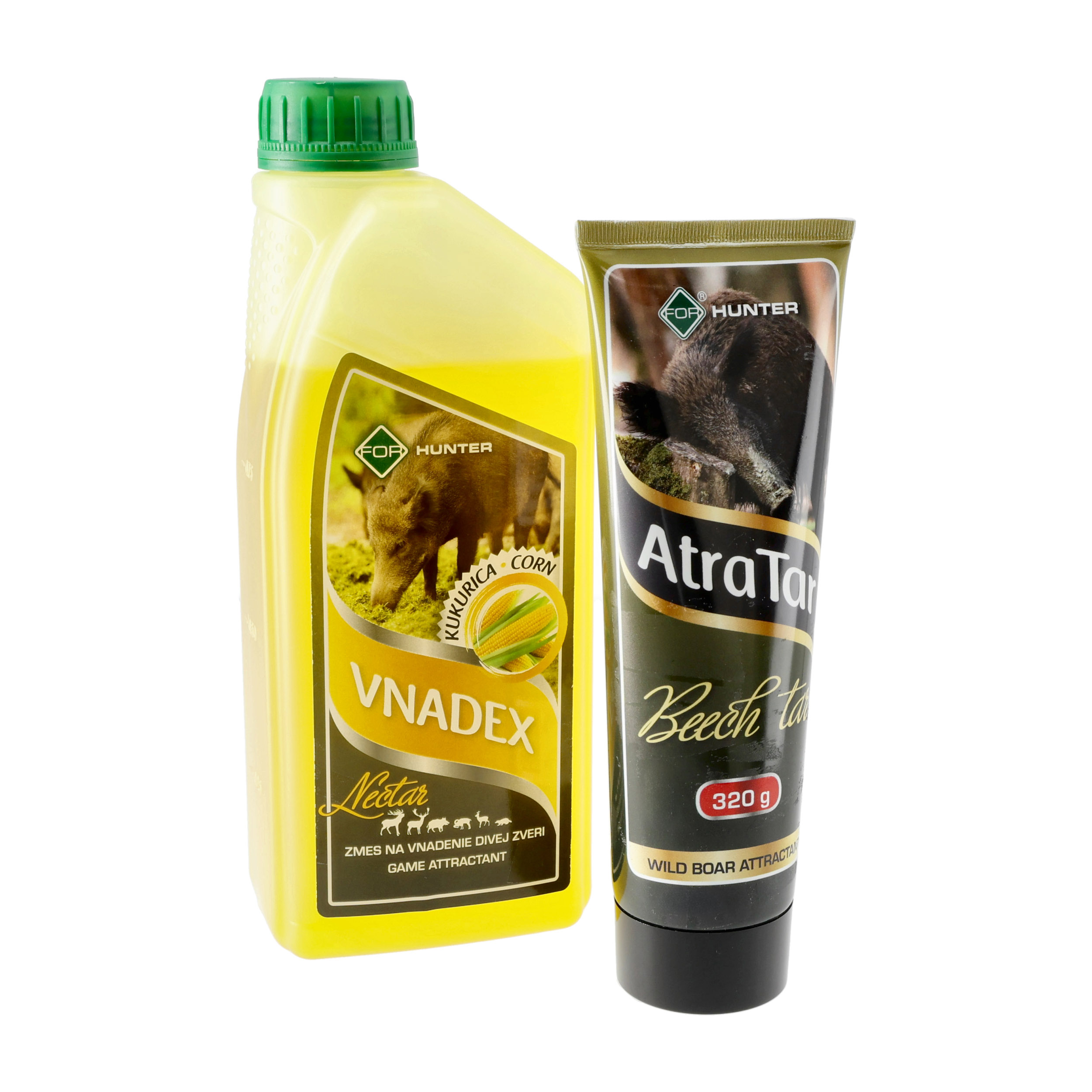 Płyn do wabienia zwierzyny For Vnadex 1 kg o zapachu kukurydzy + Smoła bukowa AtraTar 320 g