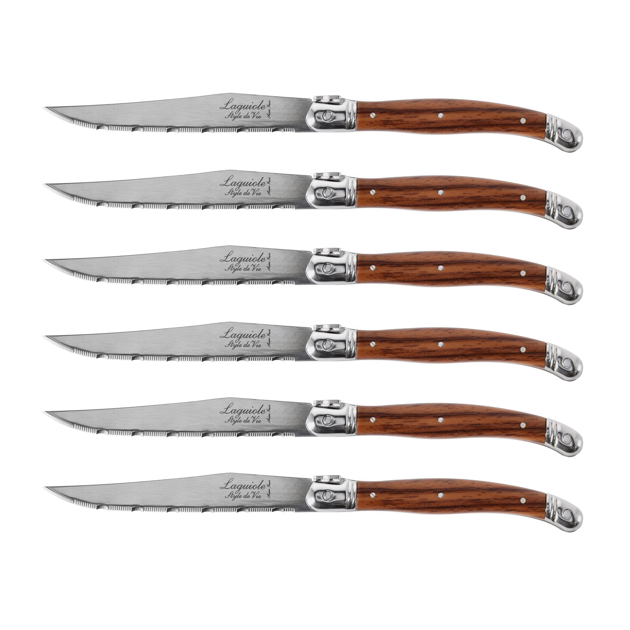 Nóż Laguiole do steków z stali nierdzewnej 6 sztuk w bloku drewnianym