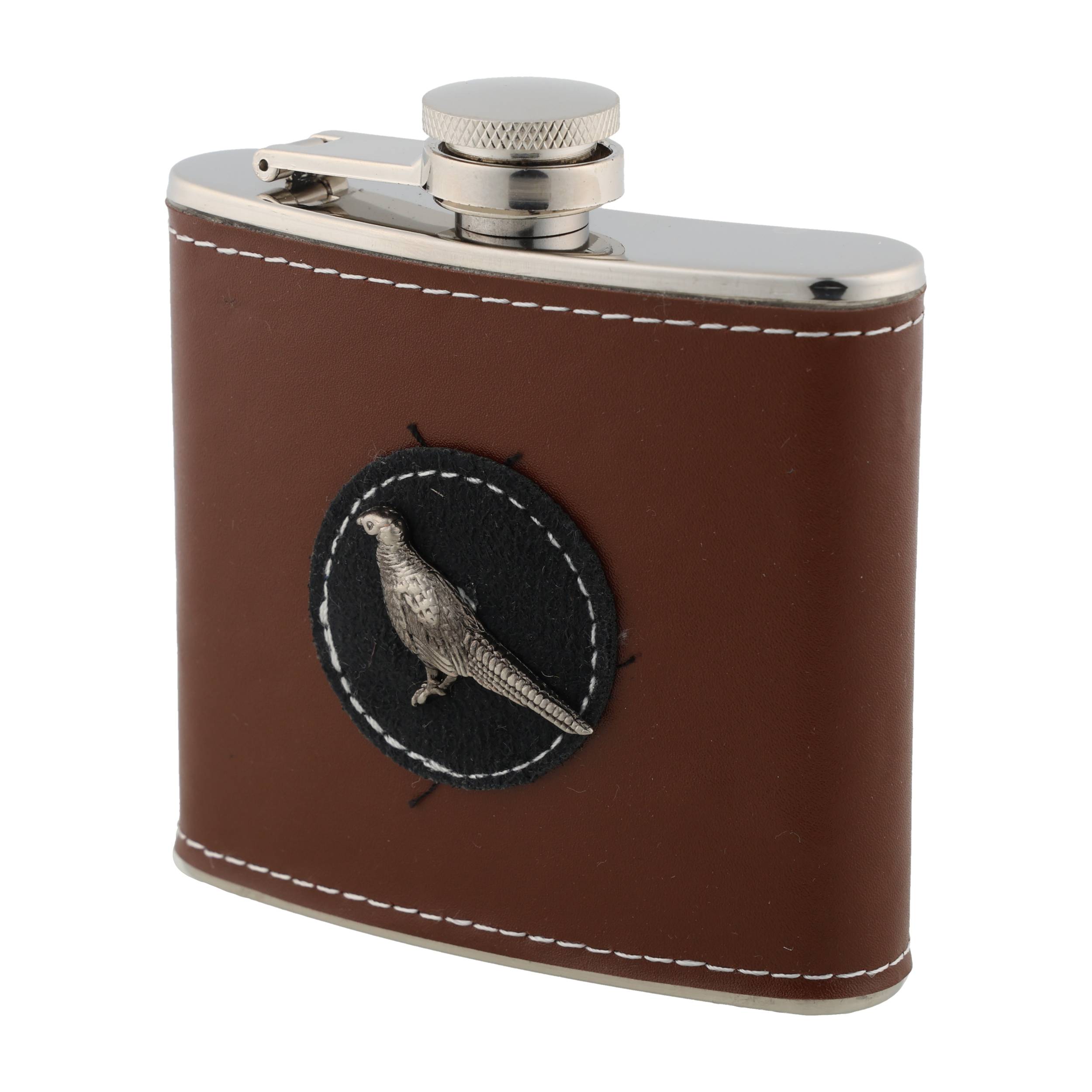 Piersiówka myśliwska skórzana z emblematem 145 ml