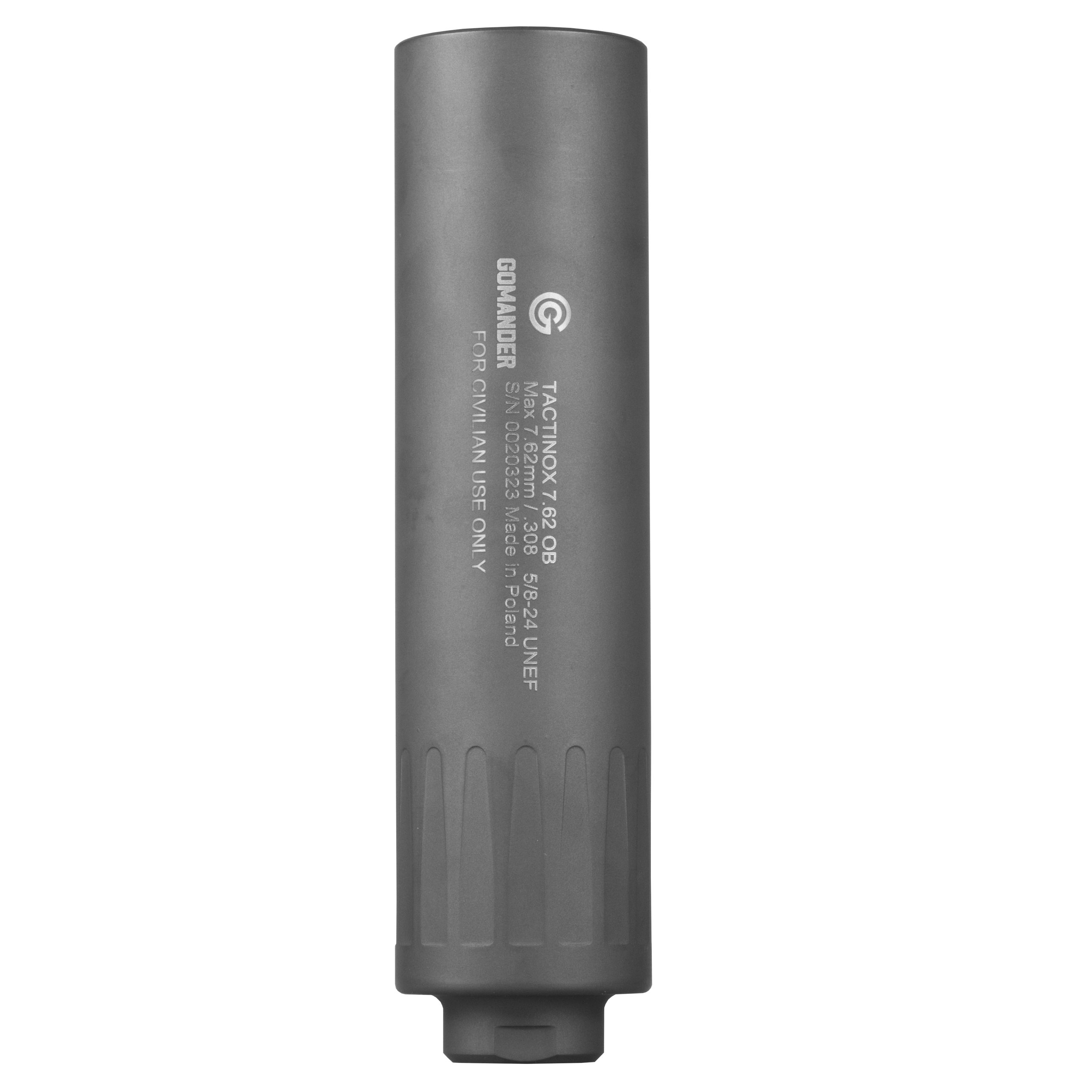 Tłumik do broni Gomander Tactinox 7,62 OB nasuwany 42 mm 5/8x24 stal nierdzewna szary