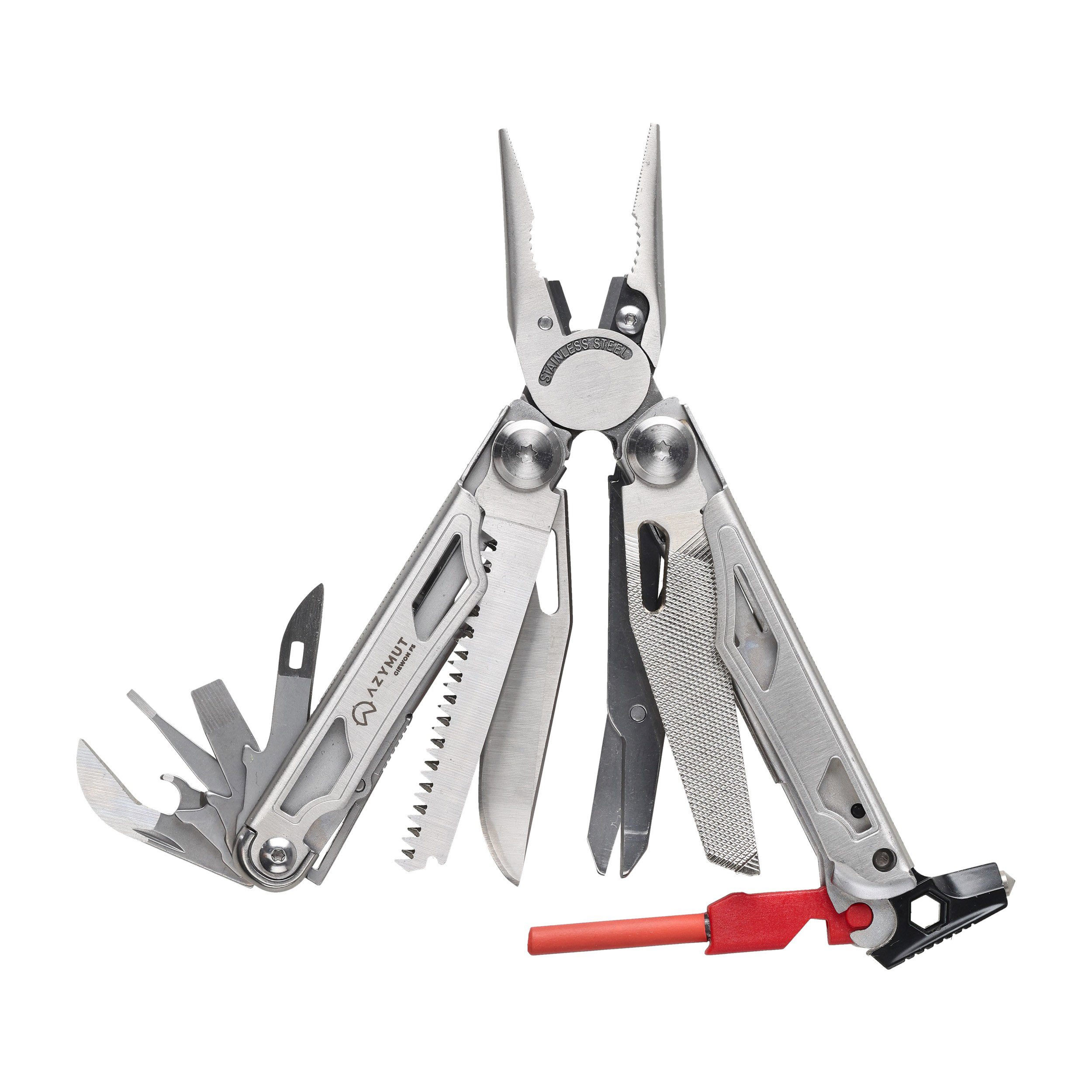 Multitool Azymut Giewon FS - 19 narzędzi, krzesiwo + gwizdek + kabura do pasa