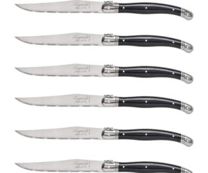 Nóż Laguiole do steków z stali nierdzewnej 6 sztuk w bloku drewnianym czarny