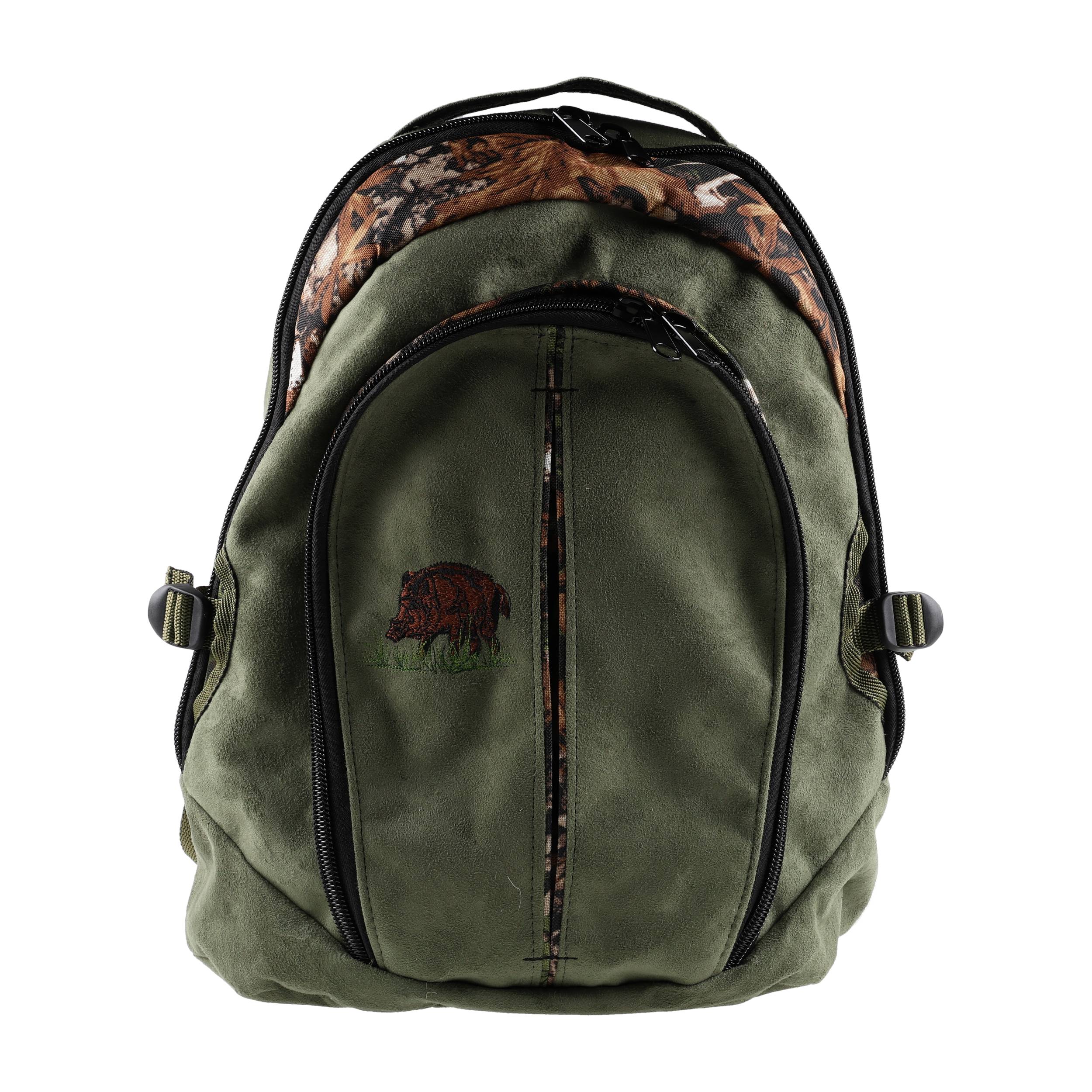 Plecak myśliwski Forsport Smart zamszowy - oliwkowy, haft dzik stoi w trawie