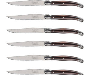 Nóż Laguiole do steków ze stali nierdzewnej 6 sztuk w bloku drewnianym