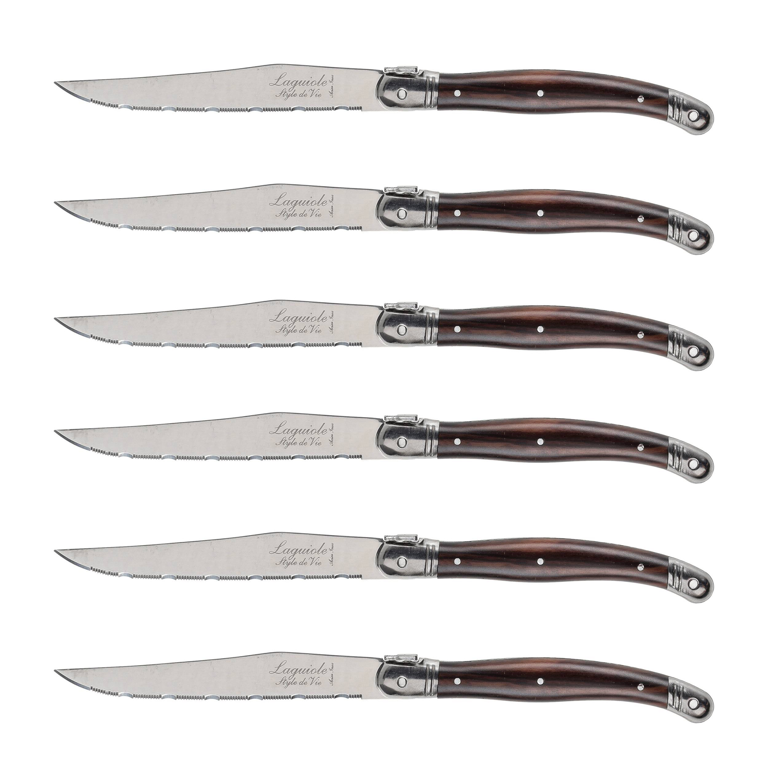 Nóż Laguiole do steków ze stali nierdzewnej 6 sztuk w bloku drewnianym
