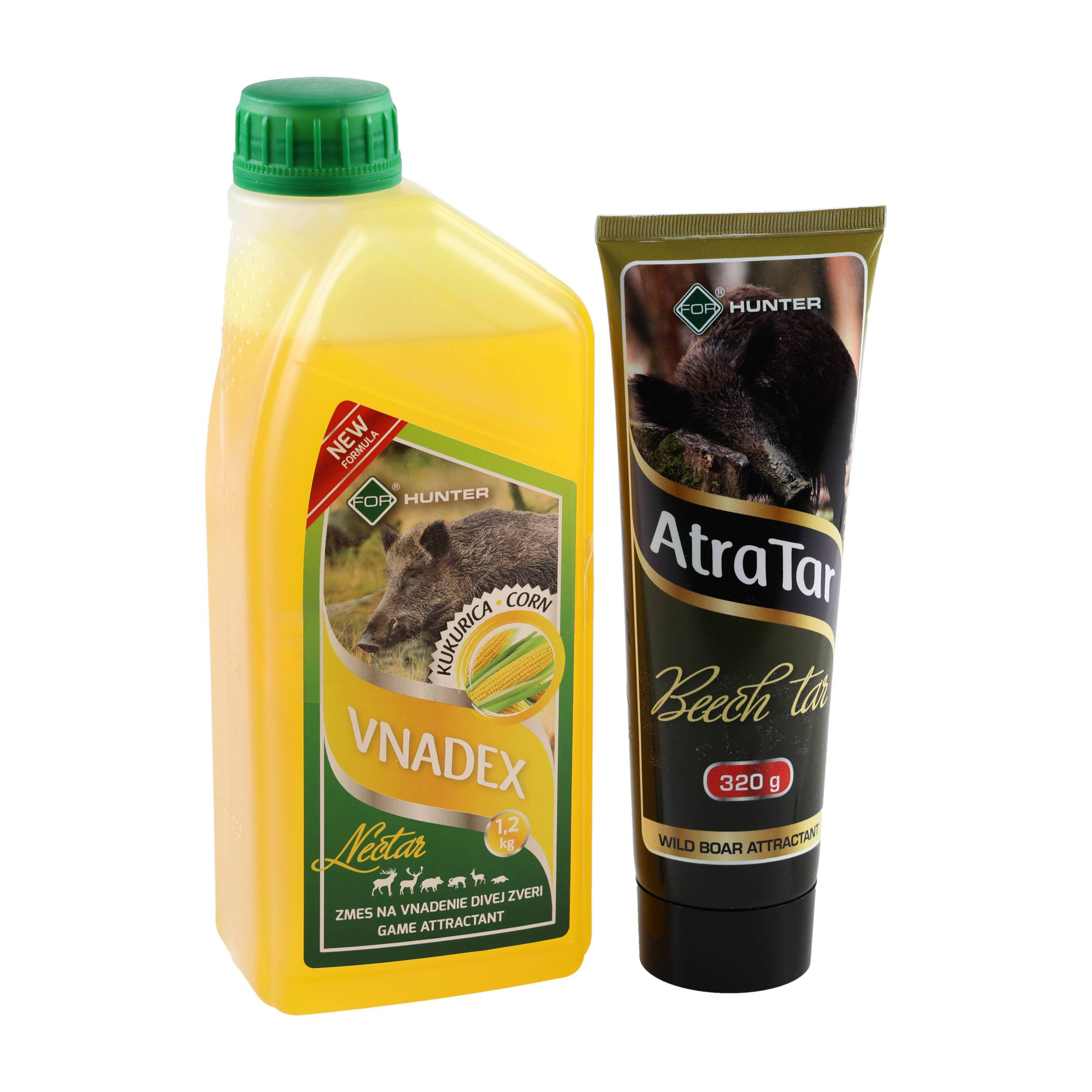 Płyn do wabienia zwierzyny For Vnadex 1200 g o zapachu kukurydzy + Smoła bukowa AtraTar 320 g